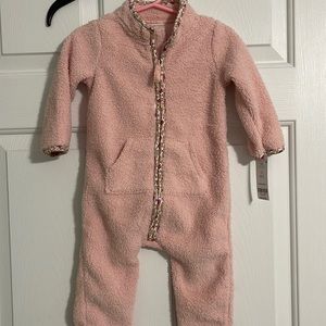 Carter’s Pink Zip-Up Sherpa Jumpsuit with floral trim